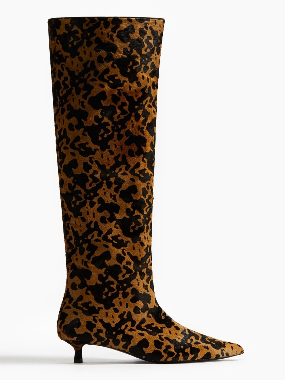 H&M Leopard-Print Leather Kitten-Heeled Boots Sz 37